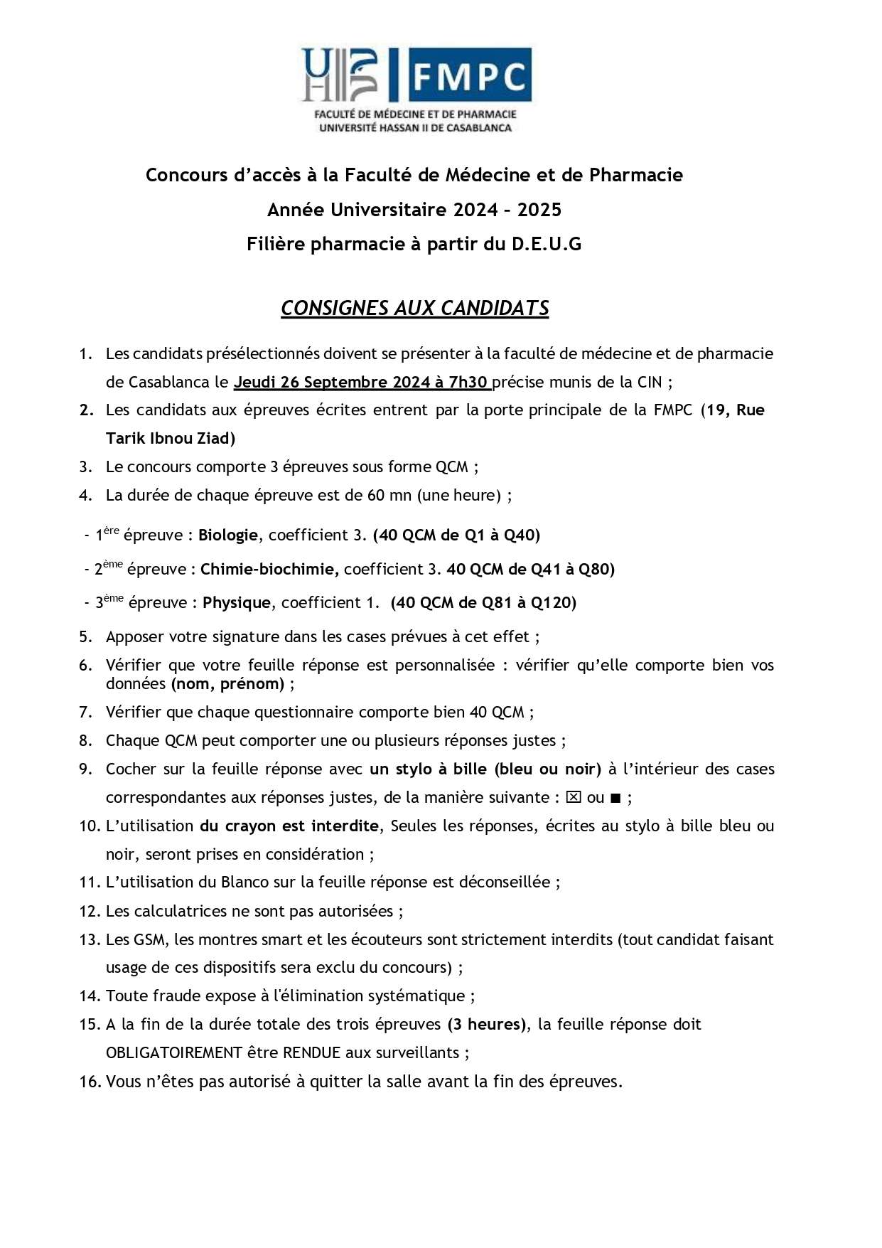 LISTE DES CANDIDATS CONVOQUES POUR PASSER LE TEST ECRIT DU CONCOURS D